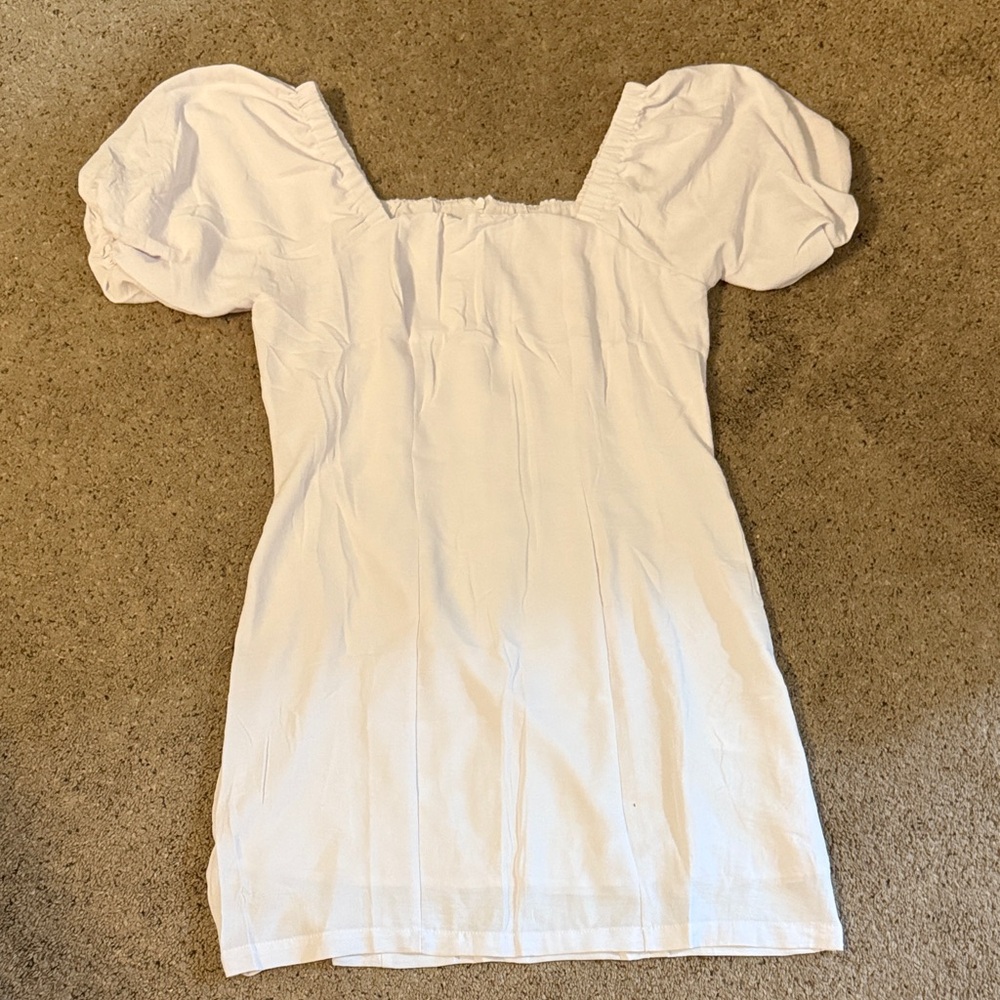 Chic White Puff Sleeve Mini Dress